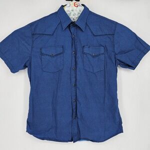 Rodeo Clothing Shirt Mens Large Pearl Snap Western Rodeo Short Sleeve‎ Blue